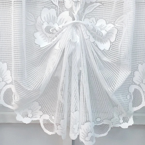 Tulle Curtain Valance, Short, Transparent, Adjustable, for Kitchen (White)