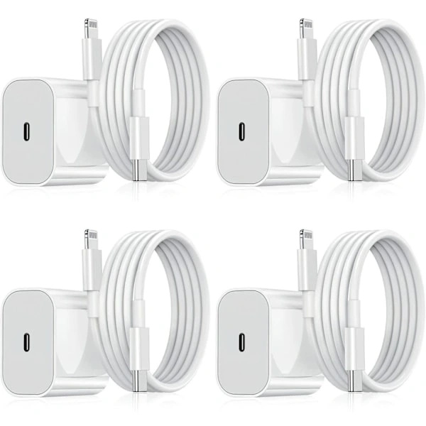 iPhone Lader - Hurtiglader - Adapter + Kabel 20W USB-C Hvit 4-Pakning iPhone