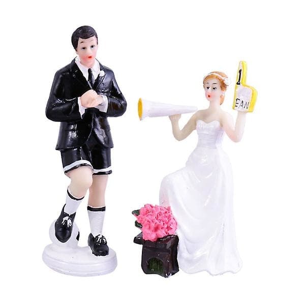 Fodboldtema Bryllupskage Topper Dekoration Resin Brud Og Brudgom Figur