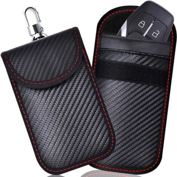 Signalblockerande Faraday-påse, 2-pack RFID-blockerande påsar för bilnyckel, RFID-skyddsfodral i kolfiber