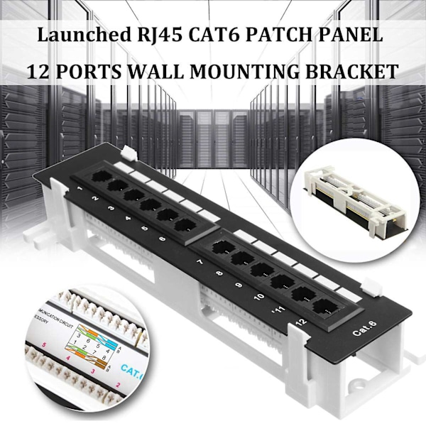TS-Network Verktøysett 12 Port Cat6 Patch Panel Rj45 Med Veggfeste