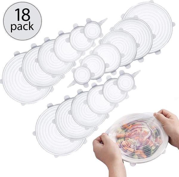 18 silikonsträcklock för fräschhet - återanvändbara tätningslock (3x6) 6 olika storlekar