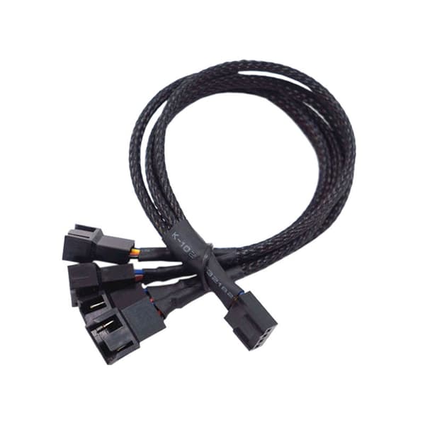 One-Piece Four-Port Computer Cable PWM Temperature Control Cooling Fan Extension Cable Nylon Mesh Sleeve One-to-Four Hub HUB