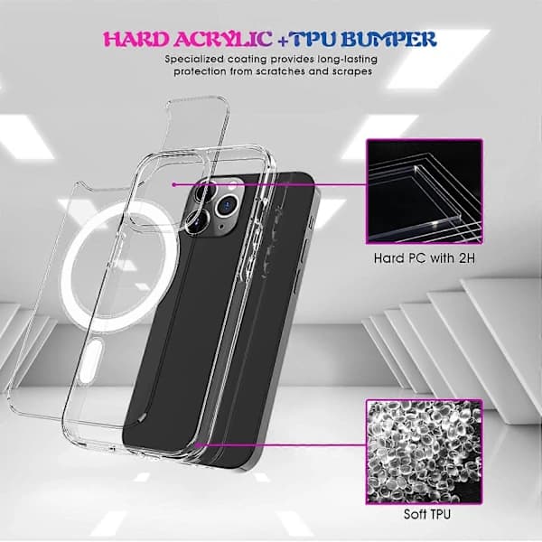 For iPhone 15 Pro Compatible with MagSafe Shockproof TPU+PC Case Transparent Mobile Phone Shell