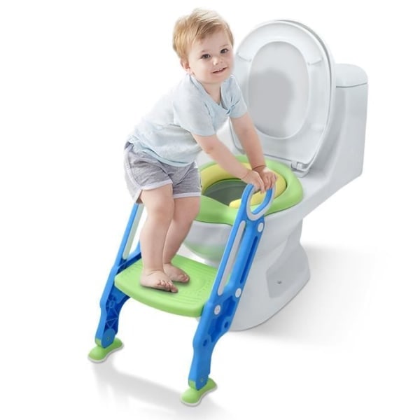 UISEBRT Børnetoiletstol med foldbare trapper Polyuretan puder og håndtag Højdejusterbar blå og grøn