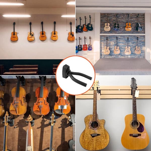Gitarrväggfästen, set med 6 svarta krokar, för akustisk, elgitarr, bas och ukulele