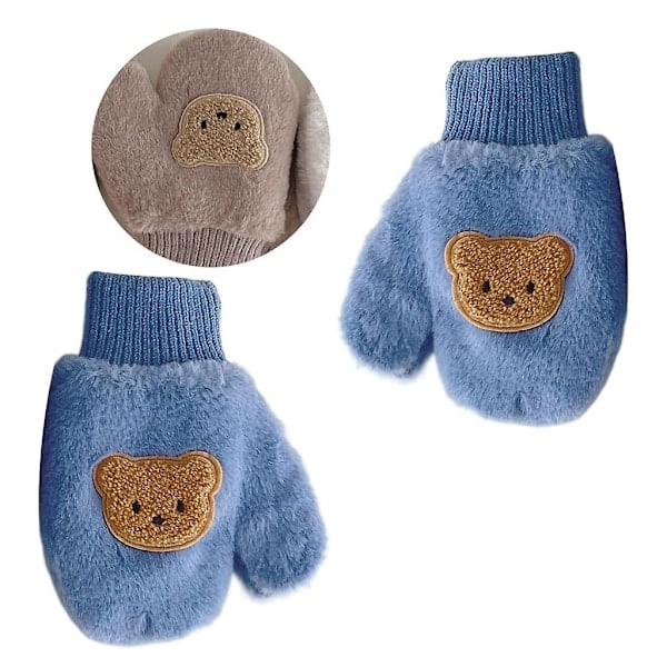 Varma vinterhandskar, halkfria tecknade björnvantar med snöre för baby pojke flicka