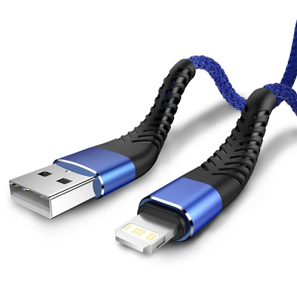 USB-kabel til iPhone 11 12 13 14 Pro X XS Max 6 7 8 Plus SE Apple iPad Hurtigopladningskabel Original Mobiloplader Datakabel Blå Blue 3m