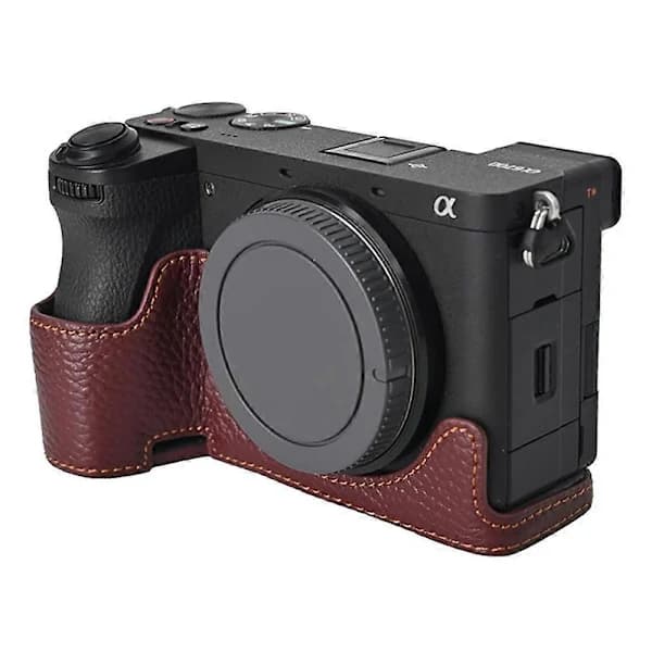 For Sony A6700 Camera Case Large Opening Genuine Leather Protective Cover with Wrist Strap