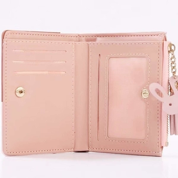Liten plånbok för kvinnor, tjejer Bifold Slim PU-läder (rosa)