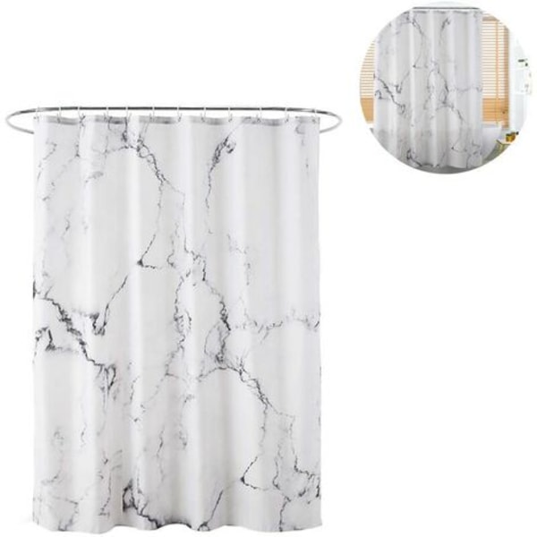 Duschdraperi i marmor, Anti-mögel, Antibakteriell, Vattentät Polyester med 12 Duschdraperiringar 3D Digitaltryck, Duschdraperier för Badkar