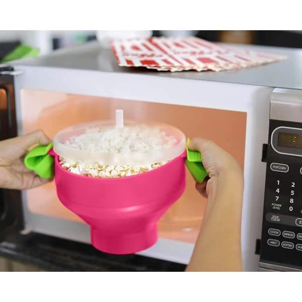 Sammenleggbar Popcornskål i Silikon - Rosa
