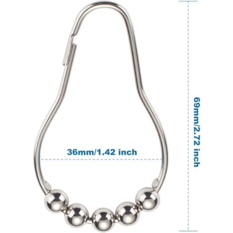 Duschdraperikrokar, Duschdraperiringar i rostfritt stål för sovrumsduschstänger - Set om 12, polerad nickel