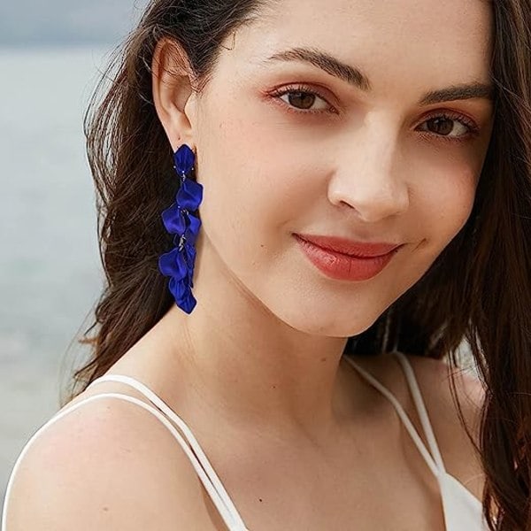Sommer Boho Lange Akryl Rose Blad Øredobber Dingle Overdådige Blomster Øredobber Drop Floral Tassel Øredobber for Kvinner og Jenter Perfekt for Fest
