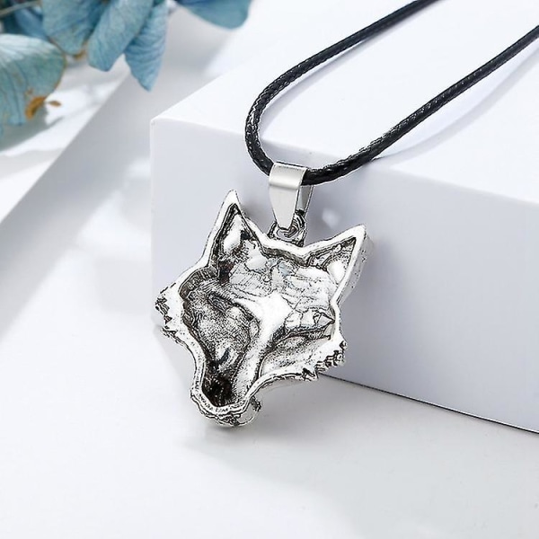 Wolf Halsband, Viking Wolf Head hänge, konstläder sladd, Wolf smycken present