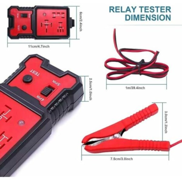 12V Bilrelæ Tester, Bilbatteri Tester Diagnostisk Værktøj med Klemmer - Relæ Tester til Båd, Motorcykel, Bil