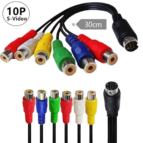 TS-10 Pin S-video Naaras Rgb 6 Rca 10 Pin Din S-video Uros Komponenttikaapeli 30cm Pc Hdtv Rgb Com:lle