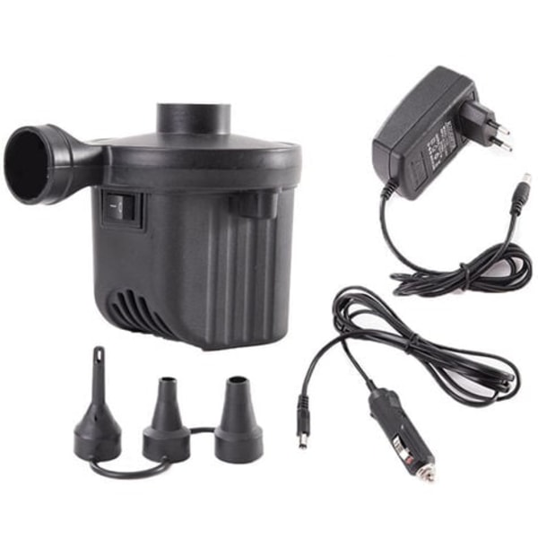 TS-Elektrisk luftpumpe, 2-i-1 oppustelig madraspumpe, pumpe med 3 dyser, til oppustelig pool, sengemadras, camping, vakuumpose