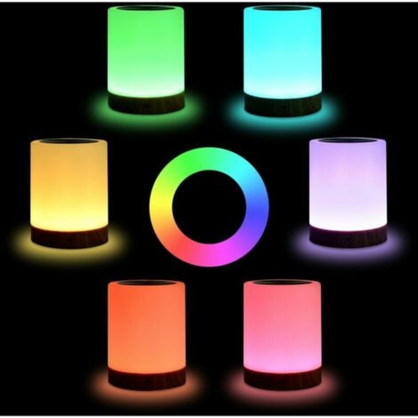 LED Nattlys, Berøringskontroll Nattbordslampe med 7 RGB-farger Dimbar og 3 Lysstyrkenivåer, Timerfunksjon, Nattlampe for Soverom, Gang og Stue