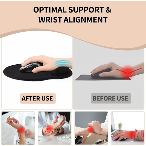 Musmatta med handledsstöd, ergonomisk gelmusmatta, för bärbar dator, smärtlindrande musmatta med halkfri PU-bas (Lush grönska)
