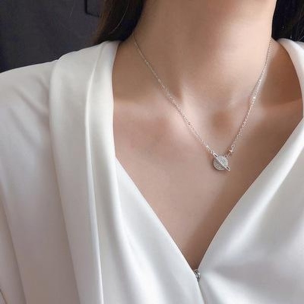925 sterling hopea kaulakoru planeetta Saturnuksen strassilla Silver one size