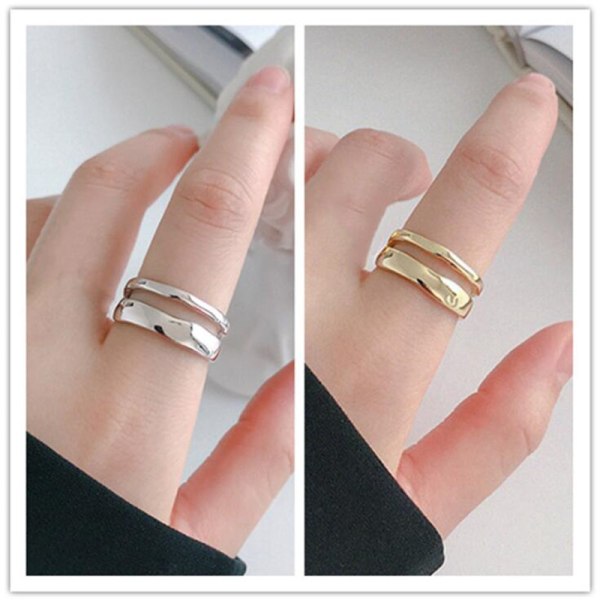 Dubbelrad Geometrisk Justerbar Ring Trendig Elegant Twist Två Cirkel Ringar för Kvinnor Par Enkel Silver