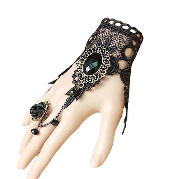 Gotisk Blommig Spets Steampunk Armbandsring med Pärlhandskar