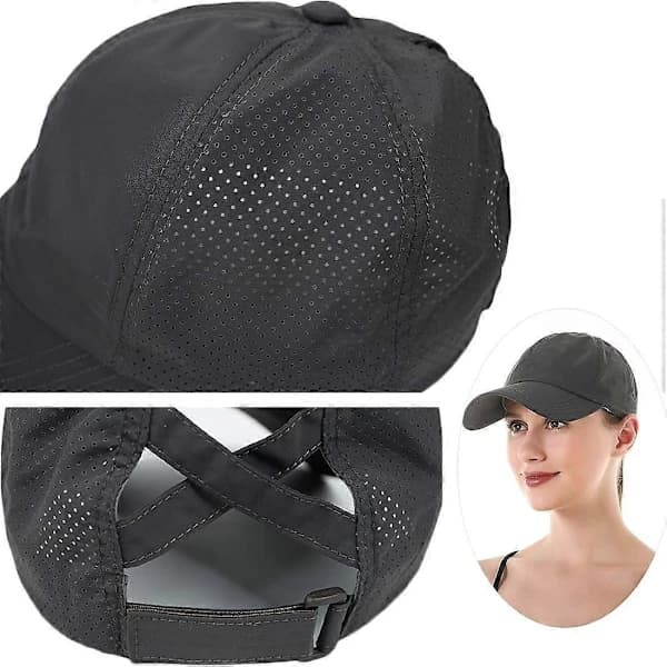 Baseballcaps for kvinner med kryssende hestehale, mørkegrå