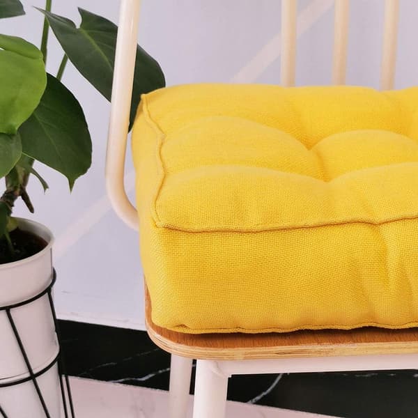 Tjock sittdyna, polyester, PP-bomullsfylld, för inomhus- eller skyddad utomhusbruk, gul, 45 x 45 x 10 cm