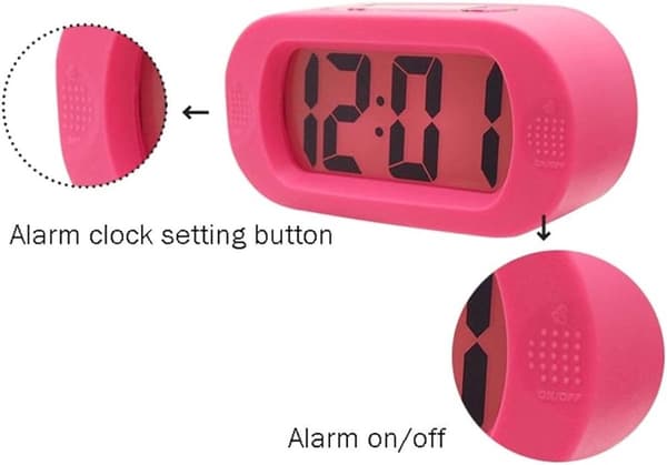 Vekkerklokke - Digital - Med slumrefunksjon - Med nattlys - Rosa