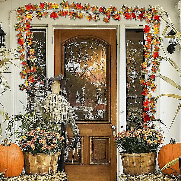 Höstlövsranka med konstgjorda lönnlöv för Thanksgiving, Halloween, Öppen spis, Heminredning, Julväxt x