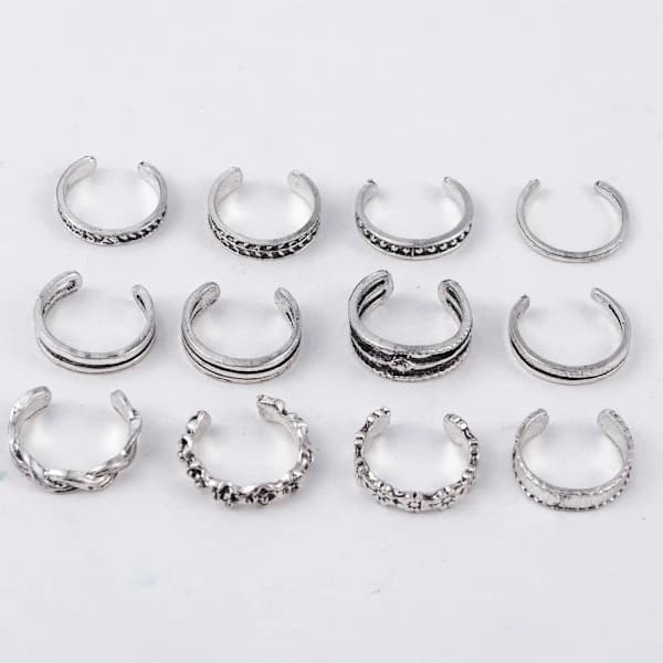 12-pack Boho Silverringar / Tåringar - Justerbara Silver