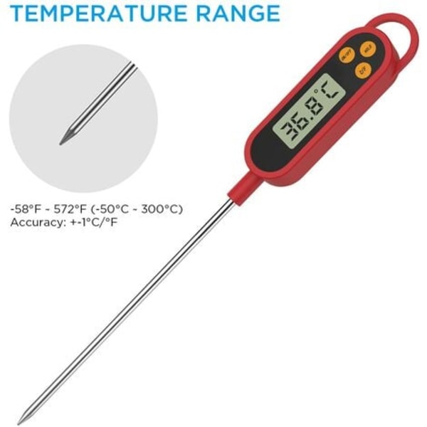 TS-Digitalt Matlagingstermometer - Kjøkkentermometer Matlaging Øyeblikkelig Avlesning LCD-skjerm med Lang Probe Termometer for Kjøtt og Bakverk