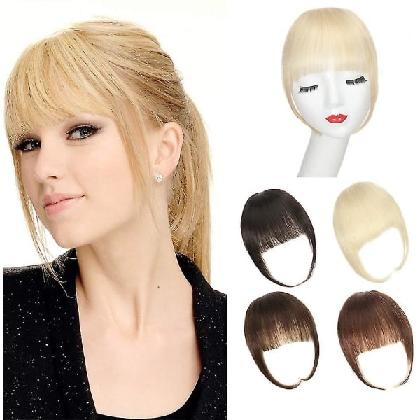 Clip-in pannelugg med tinning blond 100% ekte hår pannelugg Clip-on extensions fransk