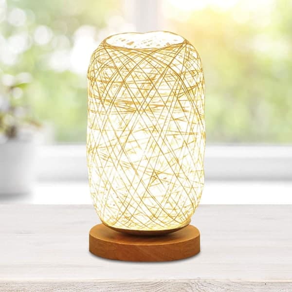 Moderne sengelampe i bambus og rotting bordlampe træfod cre