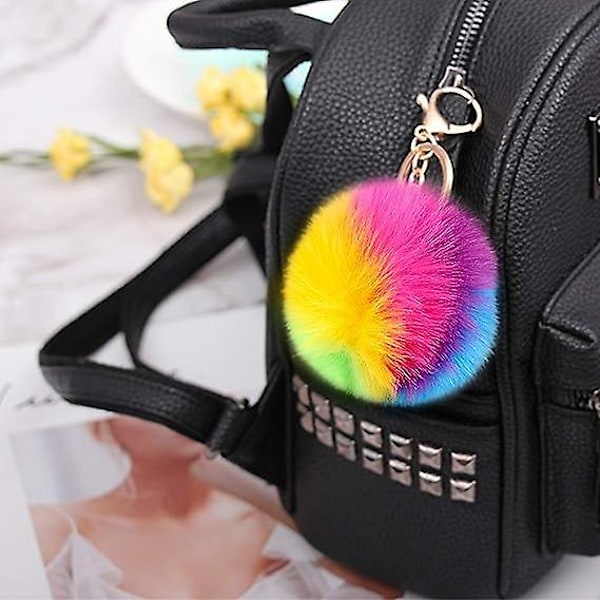 Fluffy Nøglering Blød Plys Charm Ring Nøglering Falsk Pels Bolde Taske Vedhæng Nøglering Dekoration
