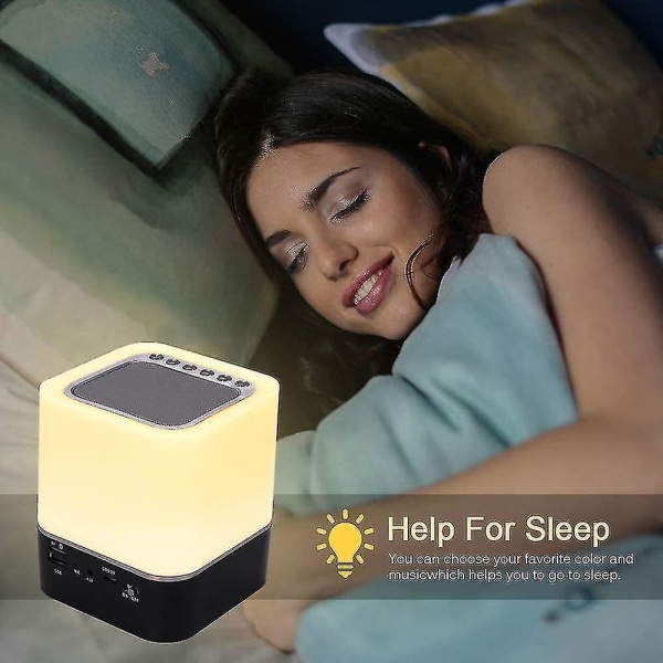 Nattljus med Bluetooth högtalare, 5 i 1 touch-lampa med färgändring, Rgb-dimbart digitalt larm
