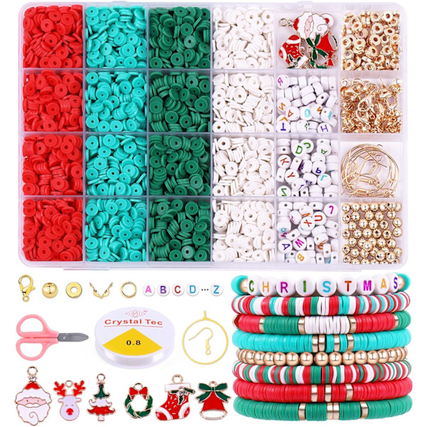 3500 stk. Julelerperler Sæt til armbåndsfremstilling, polymer Heishi-perler til smykkefremstilling, bogstavperler Venskabsarmbåndssæt med jul Ch...