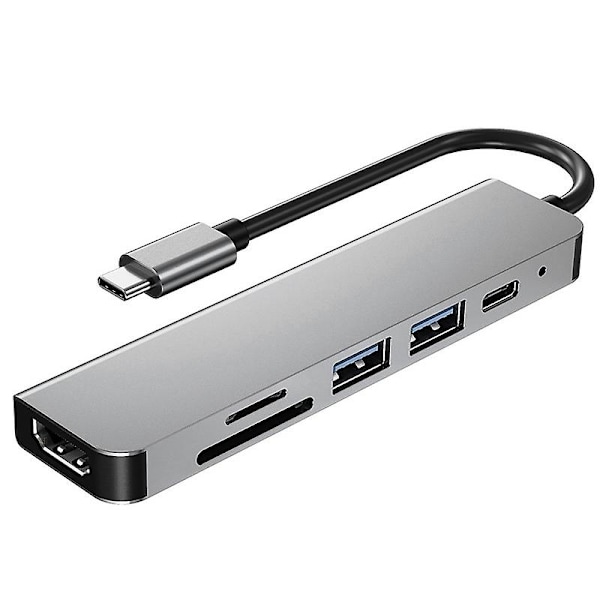 TS-6 I 1 Usb Type C Hub Adapter Med 4k 30hz -kompatibel Multiport Kortlæser Usb3.0 Tf Pd Video Mul