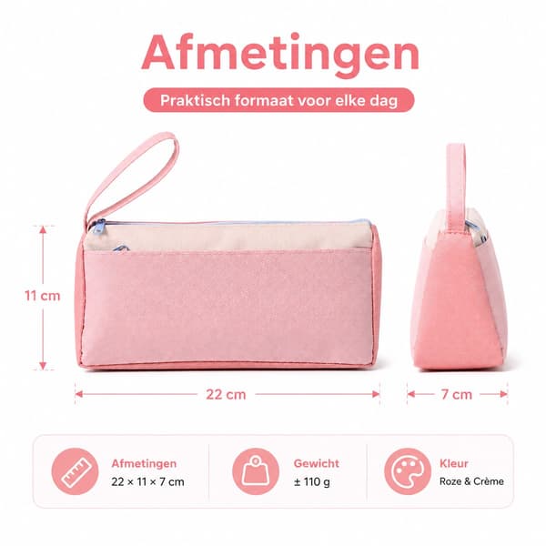 Pennal, tofarget elastisk stofforganisator, utvidbar skrivesakerpose for studenter, skole, kontor og reise, lys rosa