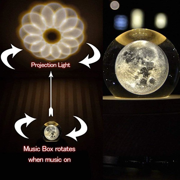 Projektions-LED-lampa - 3D Kristallkula Musikask Ljusstark Roterande