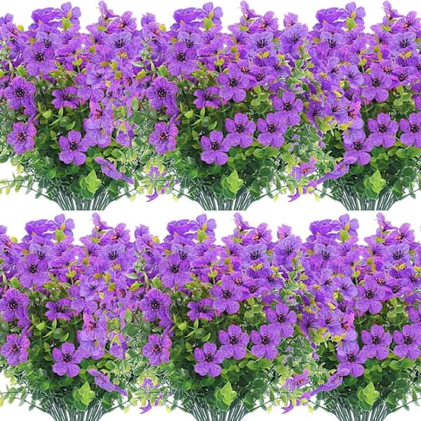 10 Artificial Flowers, Purple Artificial Flowers, UV-Resistant Plants