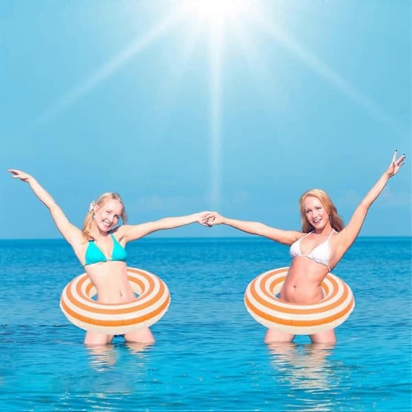 Retro striped thickened inflatable swimming ring, summer outdoor beach pool float, suitable for adults