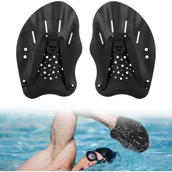 Par svømmefødder, svømmefødder med justerbare stropper, unisex pool sportsudstyr tilbehør til voksne og børn (sort){HH}