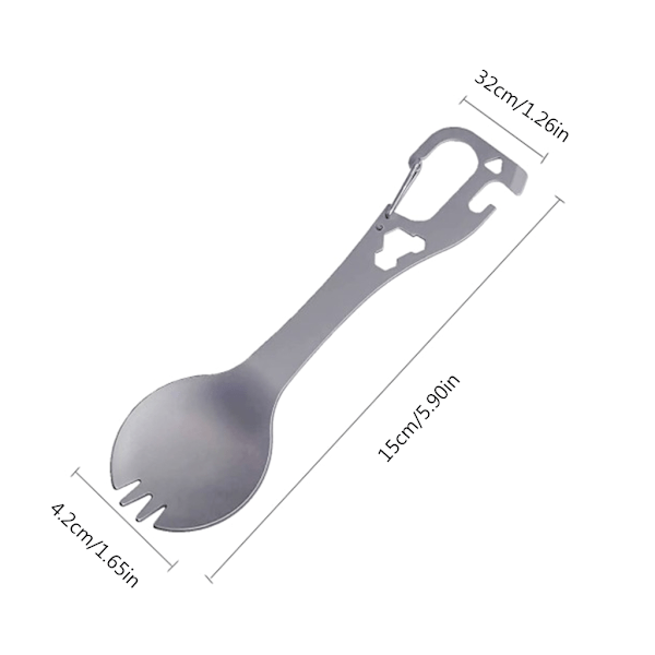 5 i 1 Rustfrit Stål Spork Camping Bestik med Ske Gaffel Kapselåbner