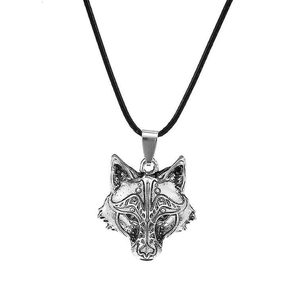 Wolf Halsband, Viking Wolf Head hänge, konstläder sladd, Wolf smycken present
