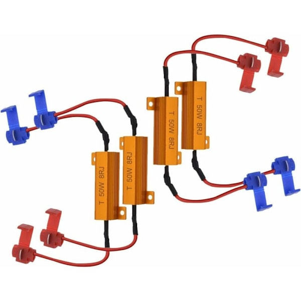 4 stk. 50W 8 ohm LED Belastningsmodstand Forlygte Belastningsmodstand Tågelysdekoder LED Blinklysmotstand Dekoder Kabel (Fix Hyperblink, Advarselsafbryd...