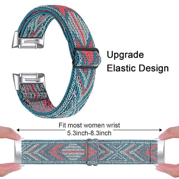 Elastisk nylonrem med justerbart spænde flettet urrem til Fitbit Charge 6/5 - 14# [DM] Multicolor Style L Fitbit Charge 6