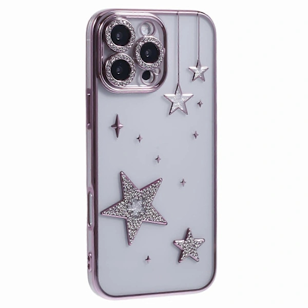 Deksel for iPhone 16 Pro Max 3D Bling Stjerner Elektroplettering TPU Transparent Mobilskall