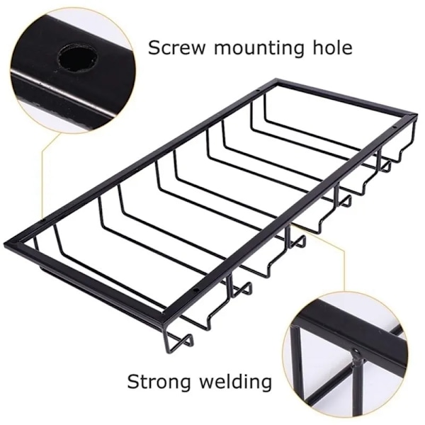 Jern Kunst Glas Kopholder Holdbar Vinreol Hænger Hængende Stativ til Bar Hjem (Sort, 5-Slot) 211110